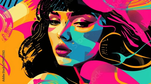 Bold and colorful illustration of a babe girl in abstract form  AI generated illustration