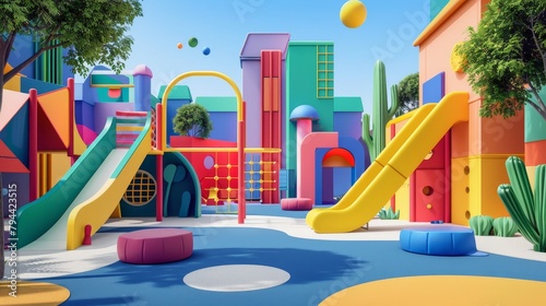 Wallpaper Mural Bold colors and quirky designs in a cute 3D rendering of a school playground  AI generated illustration Torontodigital.ca
