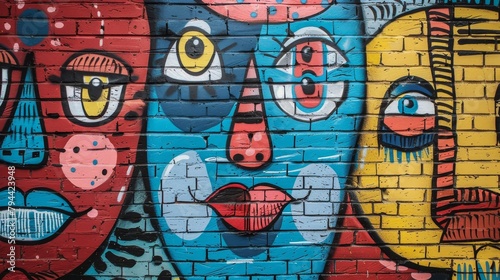 Cartoonish characters painted on brick walls AI generated illustration