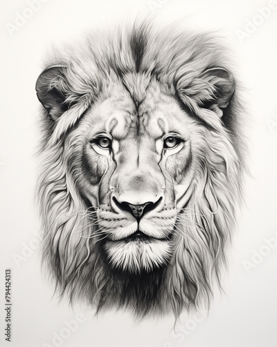 graphic pencil drawing of the face of a beautiful lion сreated with Generative Ai photo