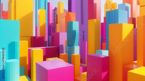 Cityscape with colorful geometric buildings  AI generated illustration