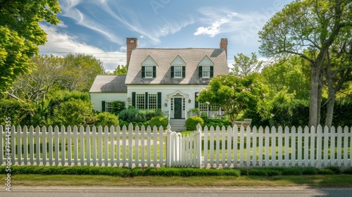 Classic cape cod with a picket fence AI generated illustration