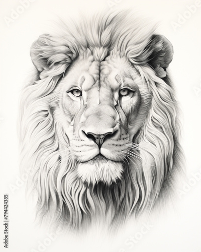 graphic pencil drawing of the face of a beautiful lion сreated with Generative Ai