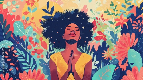 Colorful illustration of a wellness influencer promoting self-care tips  AI generated illustration photo