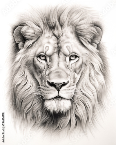 graphic pencil drawing of the face of a beautiful lion сreated with Generative Ai