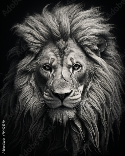 graphic pencil drawing of the face of a beautiful lion сreated with Generative Ai