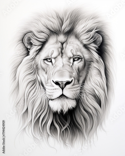 graphic pencil drawing of the face of a beautiful lion сreated with Generative Ai