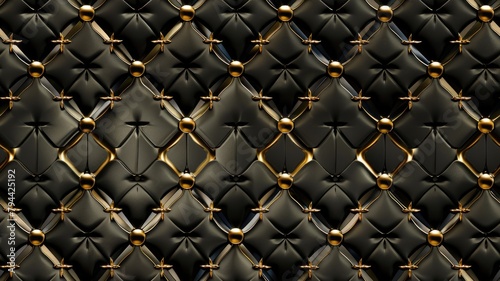 3D geometric pattern with black upholstery and gold accents photo
