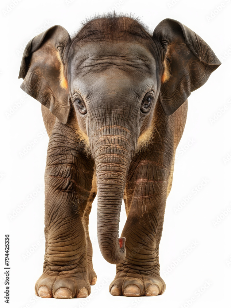 Cute beauty playful asian baby elephant. Isolated on white background