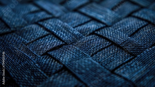 Close-up of blue woven fabric with textured pattern photo