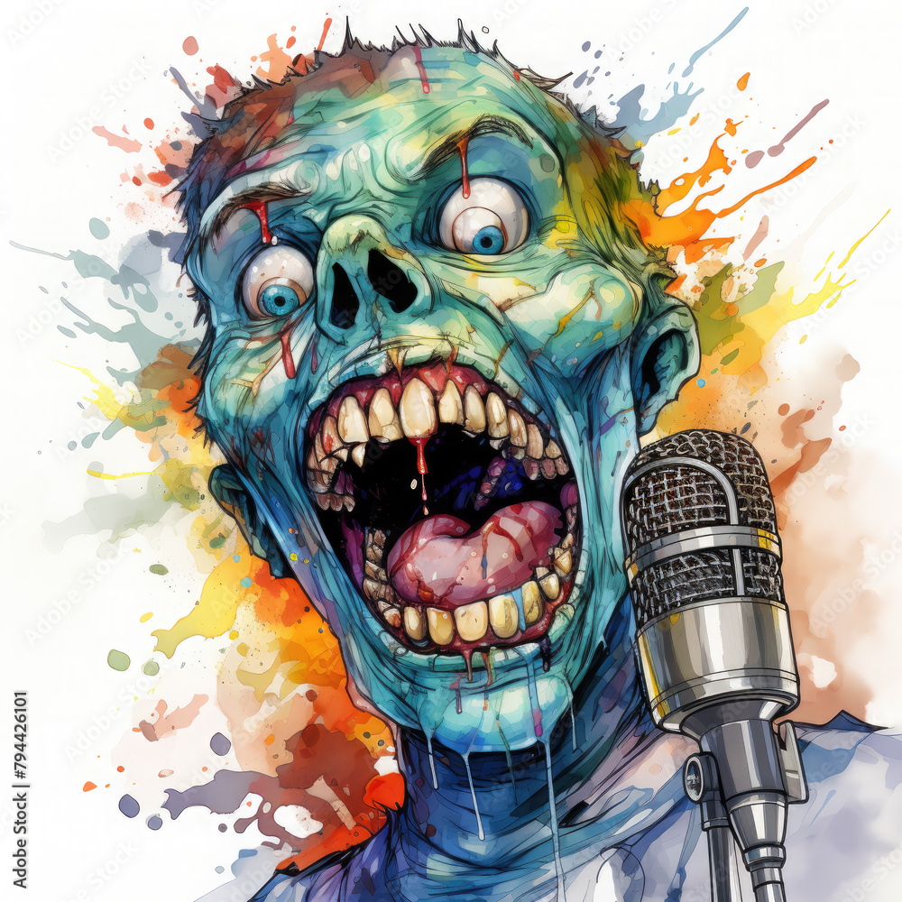Watercolor microphone, clipart Illustration, Generative Ai