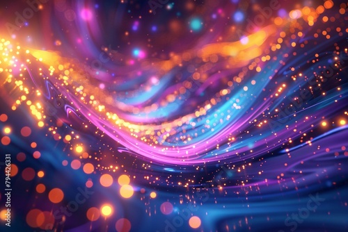 Vibrant abstract background with pulsating neon lights and morphing shapes, immersing the viewer in an enchanting world