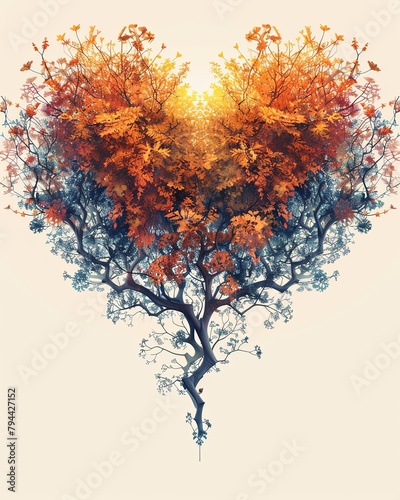 Vibrant Colorful Fractal Pattern Design in the Shape of a Heart