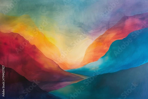 Lose yourself in a vibrant dreamscape where abstract shapes merge with the serenity of nature