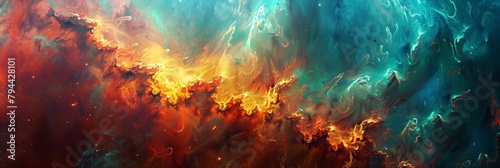 Immerse yourself in an otherworldly dreamscape where psychedelic hues merge with the warmth of fire photo