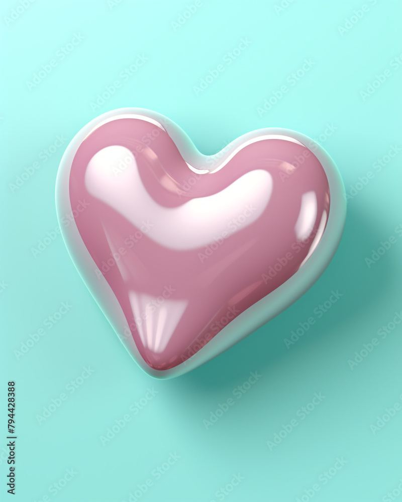 3D pink heart on a soft turquoise background сreated with Generative Ai 3D pink heart on a soft turquoise background сreated with Generative Ai