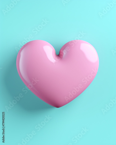 3D pink heart on a soft turquoise background сreated with Generative Ai