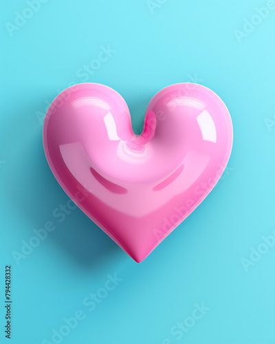 3D pink heart on a soft turquoise background сreated with Generative Ai