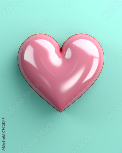 3D pink heart on a soft turquoise background сreated with Generative Ai