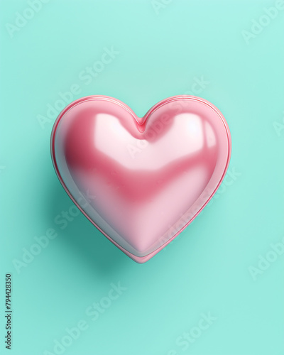 3D pink heart on a soft turquoise background сreated with Generative Ai
