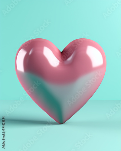 3D pink heart on a soft turquoise background сreated with Generative Ai