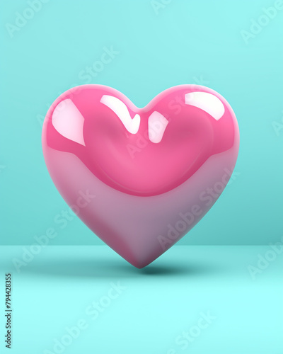 3D pink heart on a soft turquoise background сreated with Generative Ai