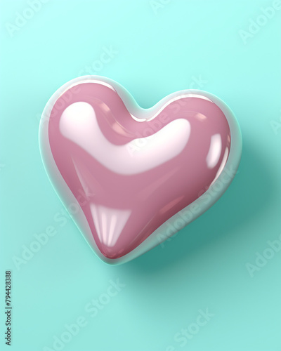 3D pink heart on a soft turquoise background сreated with Generative Ai