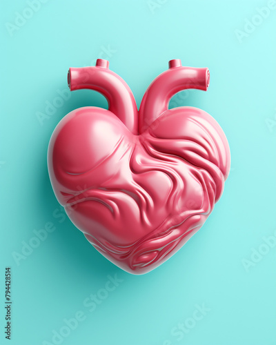 3D pink heart on a soft turquoise background сreated with Generative Ai