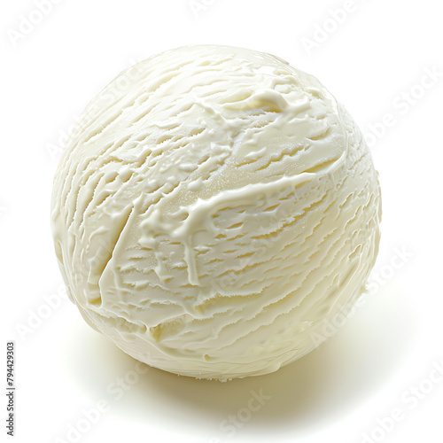 Single Scoop of Vanilla Ice Cream Against White Background