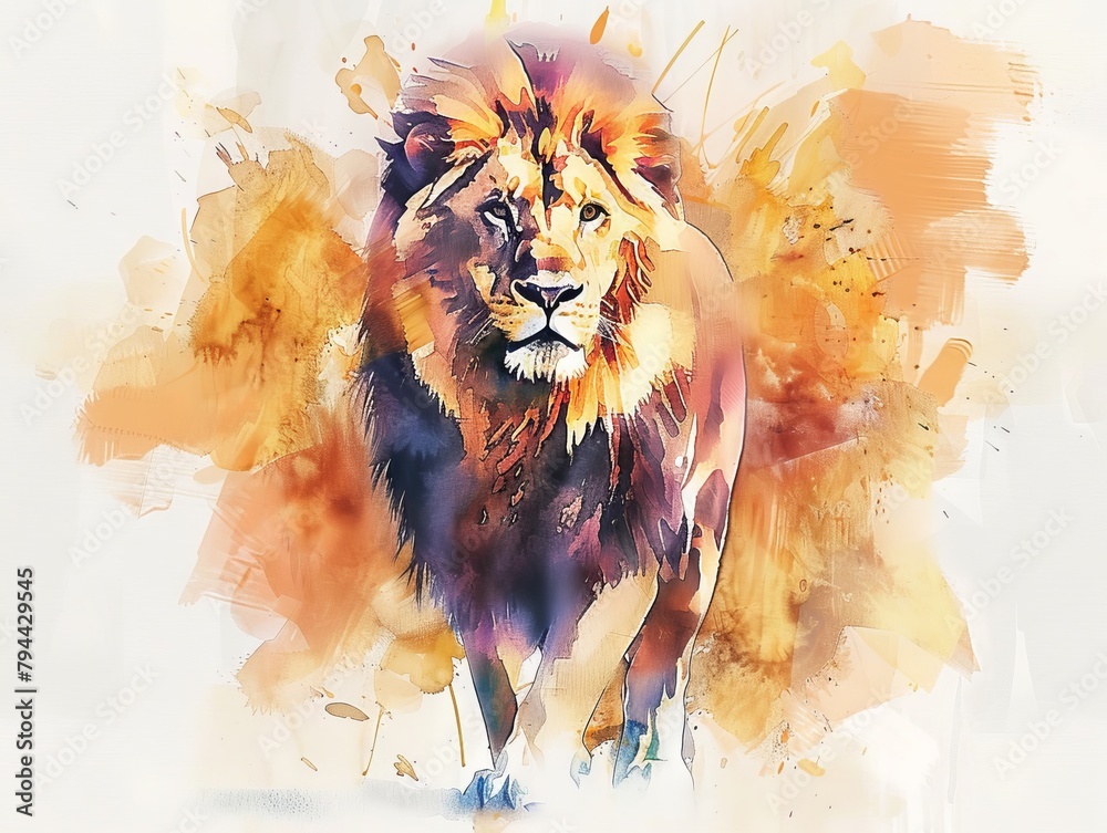 watercolor Art Print of Majestic Lion Portrait
