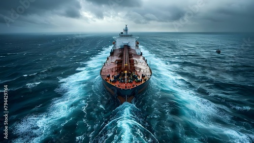 Oil tanker navigating rough seas following international regulations for oil transport. Concept Oil Tanker, Rough Seas, International Regulations, Oil Transport, Navigating photo