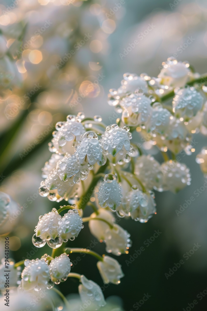 Dewy Muguet Petals Abstraction, Lily of the Valley celebration, 1st of May Dewy Muguet Petals Abstraction, Lily of the Valley celebration, 1st of May