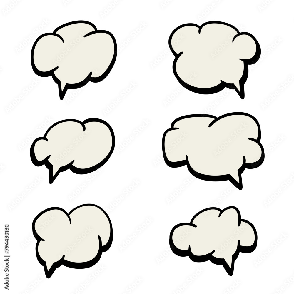 set of comic bubbles cartoon. Hand drawn vector illustration isolated on white.