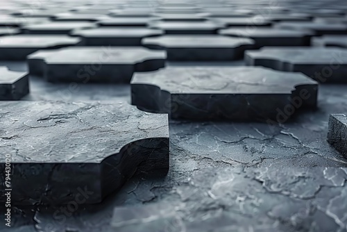Closeup of concrete tiles on concrete surface in monochrome photography
