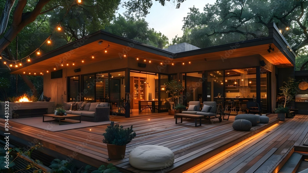 Contemporary Cozy Home with Spacious Deck and L-Shaped Layout. Concept Home Decor, Spacious Deck, L-Shaped Layout, Contemporary Style, Cozy Atmosphere
