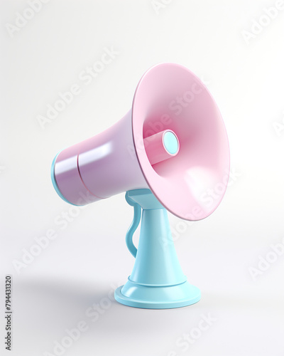 3D megaphone, children's cartoon style, delicate pastel colors, on a white background сreated with Generative Ai