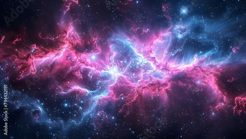 Vibrant Pink and Blue Cosmic Nebula: A Surreal Interstellar Phenomenon. Concept Space Photography, Vibrant Colors, Cosmic Nebula, Interstellar Phenomenon, Surreal Atmosphere