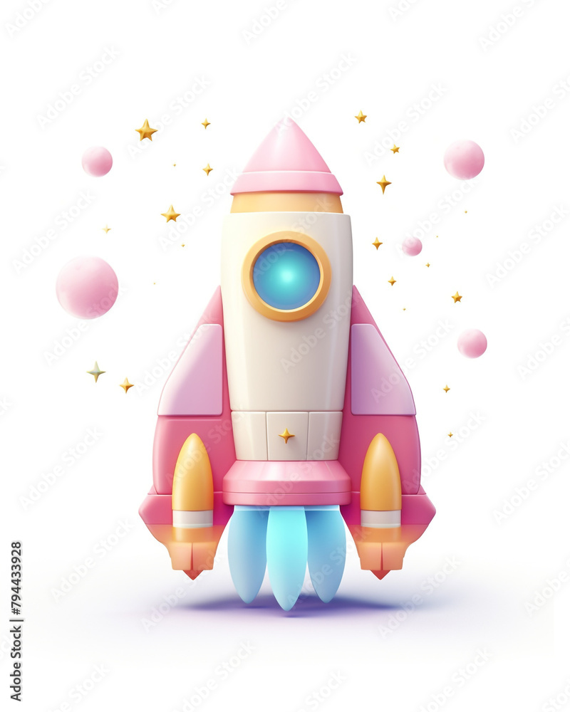 3D rocket, children's cartoon style, delicate pastel colors, on a white background сreated with Generative Ai 3D rocket, children's cartoon style, delicate pastel colors, on a white background сreated with Generative Ai