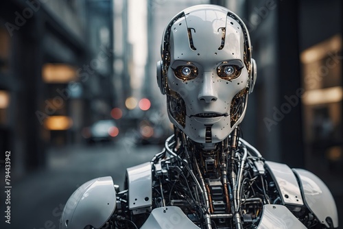 Robot human replacing jobs AI artificial intelligence humanoid. Generative AI.
