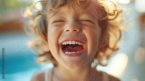 Children's dentistry. Live funny photo of a laughing child at the dentist's appointment. photo