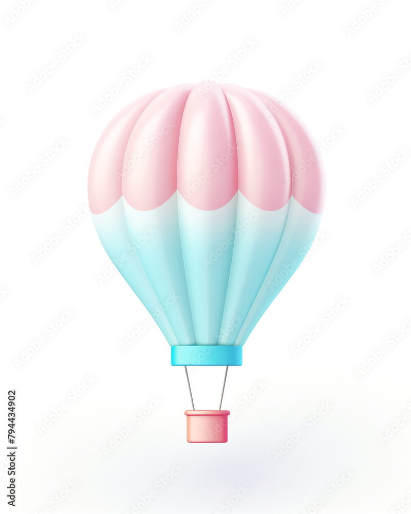 Fototapeta premium 3D balloon for flight, children's cartoon style, delicate pastel colors, on a white background сreated with Generative Ai