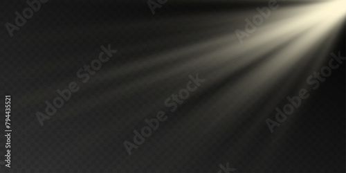 Vector golden sun overlay light effect. Glowing sunrays with transparency grid layer. Stock royalty free vector