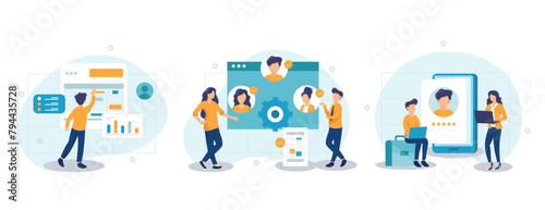 Characters hiring new employees, planning human resources and schedule to increase productivity and quality of work. Business illustration set. Workforce management concept. Vector illustration