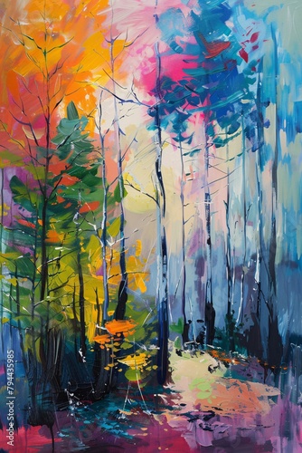 Behold an abstract wilderness where vibrant colors intertwine with the tranquility of nature