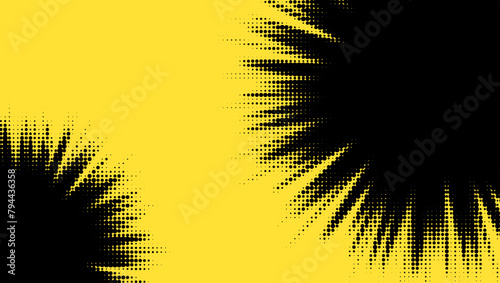 A wide-format image showcasing a seamless transition from dense black dots to a bright yellow field  reminiscent of a classic halftone print effect.