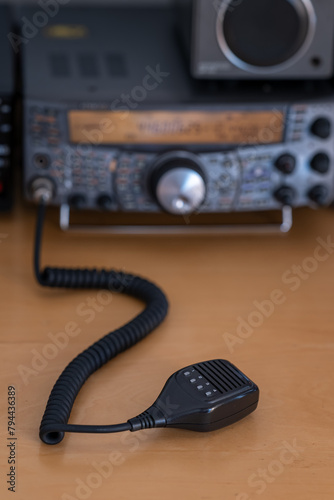Microphone on a cable twisted from the radio.