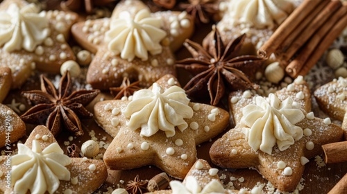 Festive holiday cookies cinnamon star shaped treats arranged in a festive display