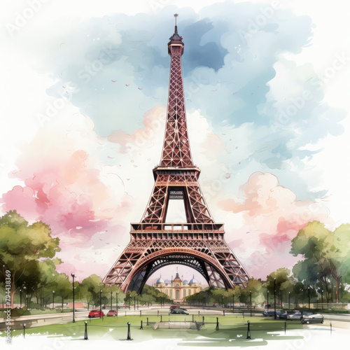 Watercolor Eiffel tower, clipart Illustration, Generative Ai