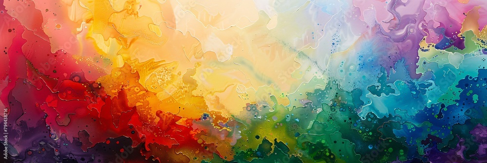 Witness an enchanting dreamscape where abstract shapes merge with the vibrant hues of the rainbow