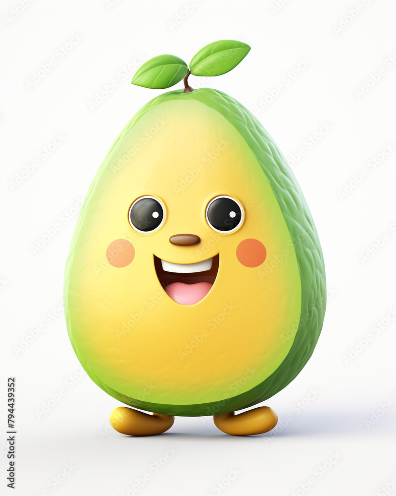 3D avocado, childish cartoon style, soft pastel colors, on a white background сreated with Generative Ai 3D avocado, childish cartoon style, soft pastel colors, on a white background сreated with Generative Ai
